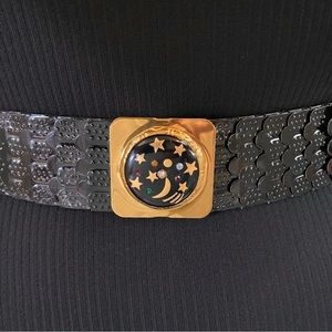 70s Metal Fish Scale Stretch Belt w/ Celestial Buckle